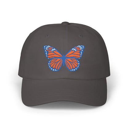 Butterfly Embroidered Dad Cap Preppy Orange & Blue Monarch Hat