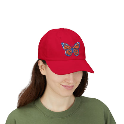 Butterfly Embroidered Dad Cap Preppy Orange & Blue Monarch Hat