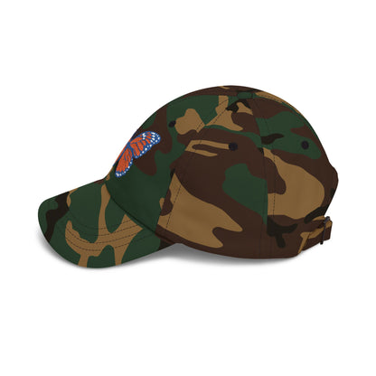 Butterfly Embroidered Dad Cap Preppy Orange & Blue Monarch Hat