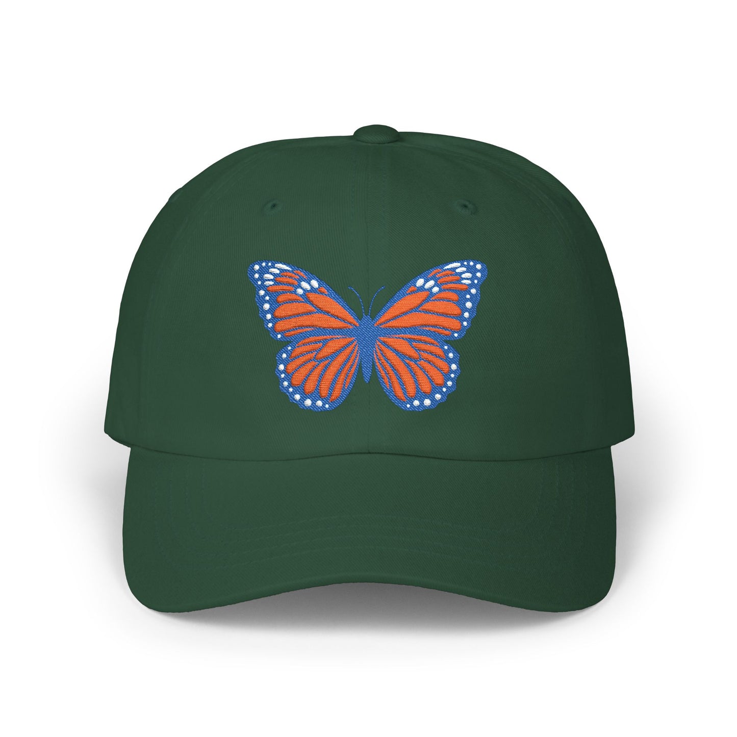 Butterfly Embroidered Dad Cap Preppy Orange & Blue Monarch Hat
