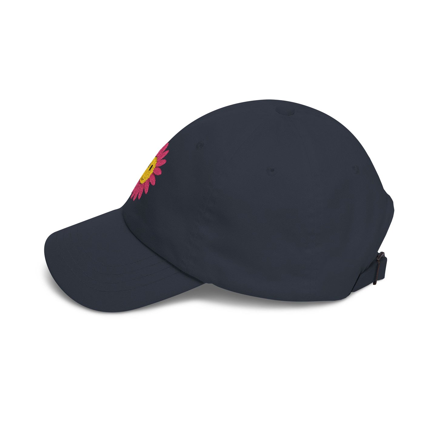 Smiley Daisy Dad Cap Embroidered Pink Flower Hat