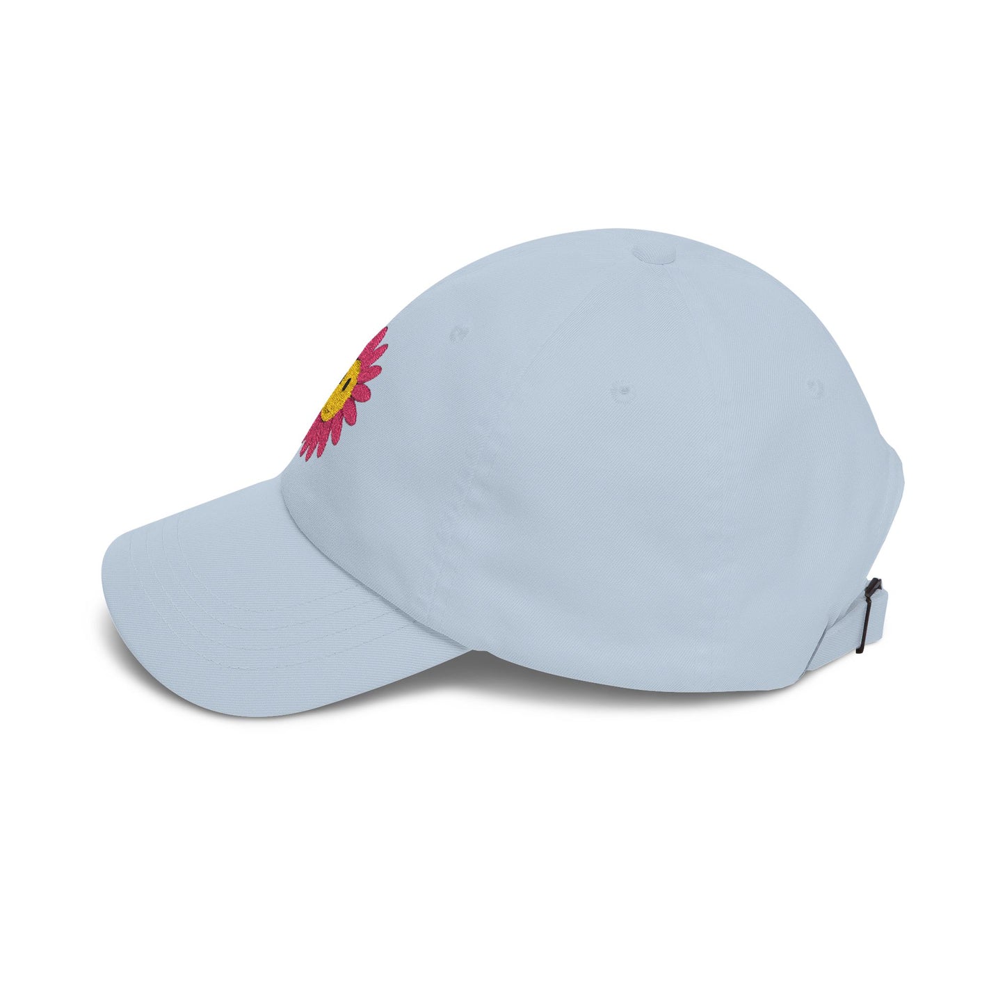 Smiley Daisy Dad Cap Embroidered Pink Flower Hat