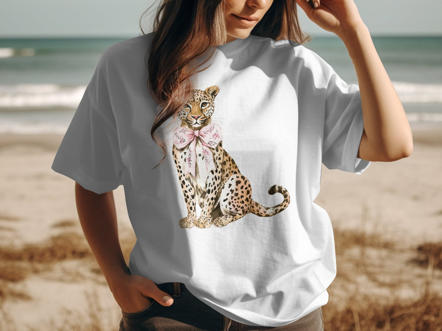 Woman Wearing T-Shirt with Leopard Print Design product type