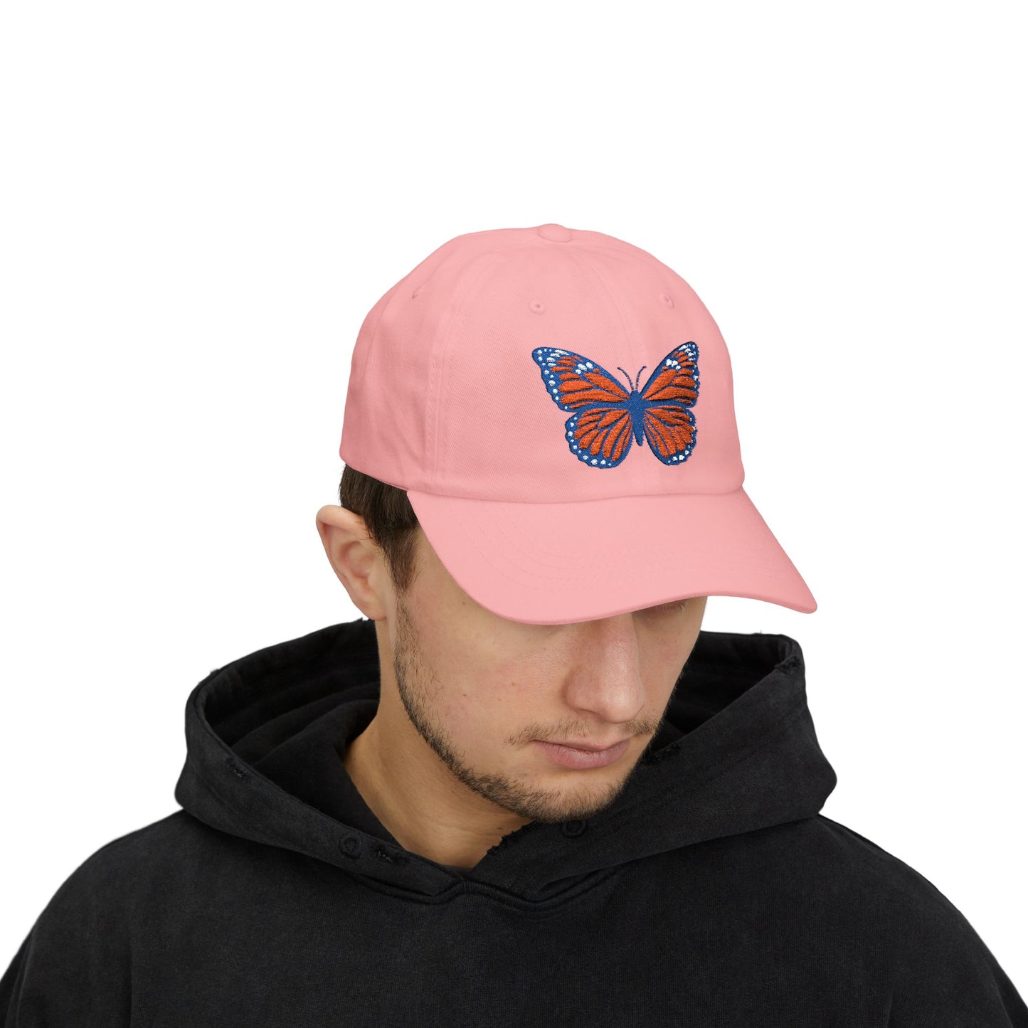 Butterfly Embroidered Dad Cap Preppy Orange & Blue Monarch Hat