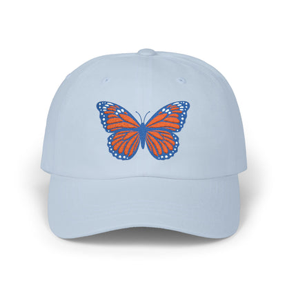 Butterfly Embroidered Dad Cap Preppy Orange & Blue Monarch Hat