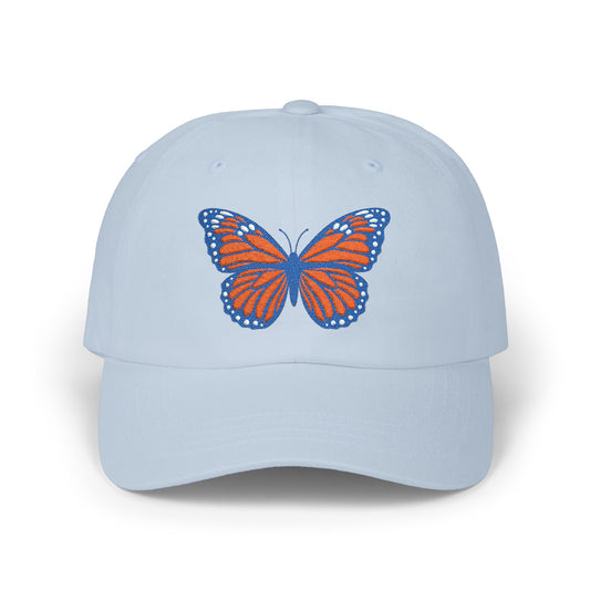 Butterfly Embroidered Dad Cap Preppy Orange & Blue Monarch Hat