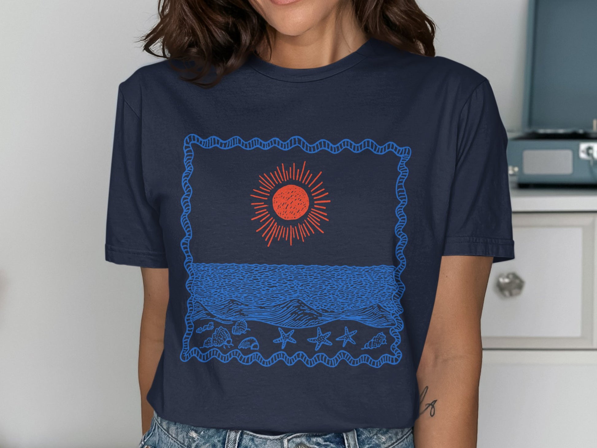 Scenic Blue Waves Red Sun Graphic T-shirt product