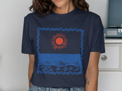 Scenic Blue Waves Red Sun Graphic T-shirt product