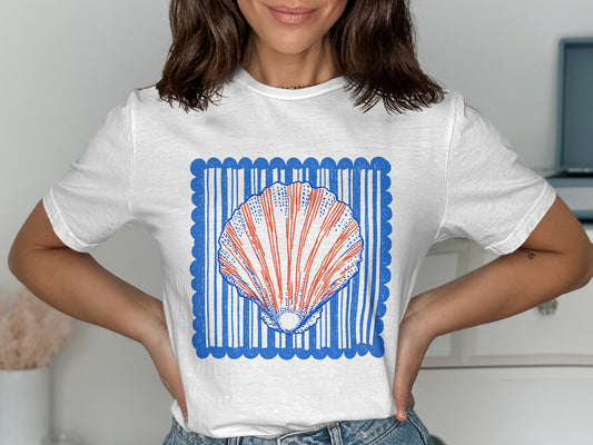 Stylish Seashell Design on White T-shirt product