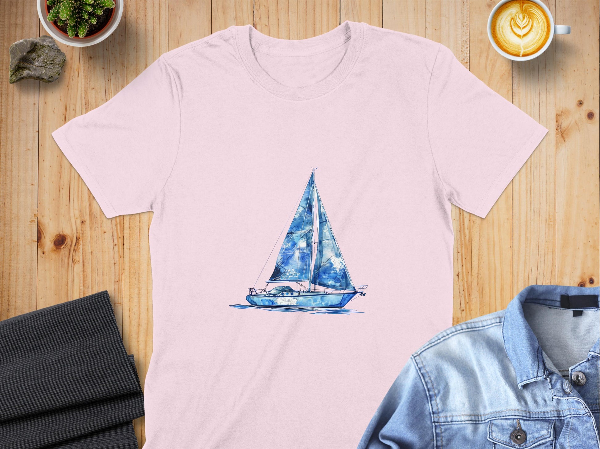 Sailboat Art on Light Pink T-shirt Casual Wear product type