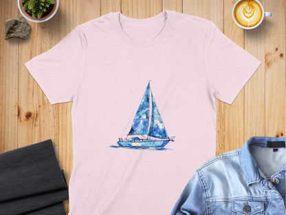 Sailboat Art on Light Pink T-shirt Casual Wear product type