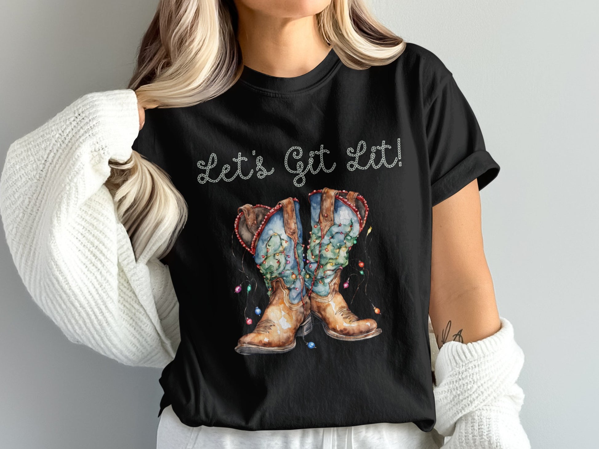 Let's Get Lit Fun and Stylish Cowboy Boots TShirt product