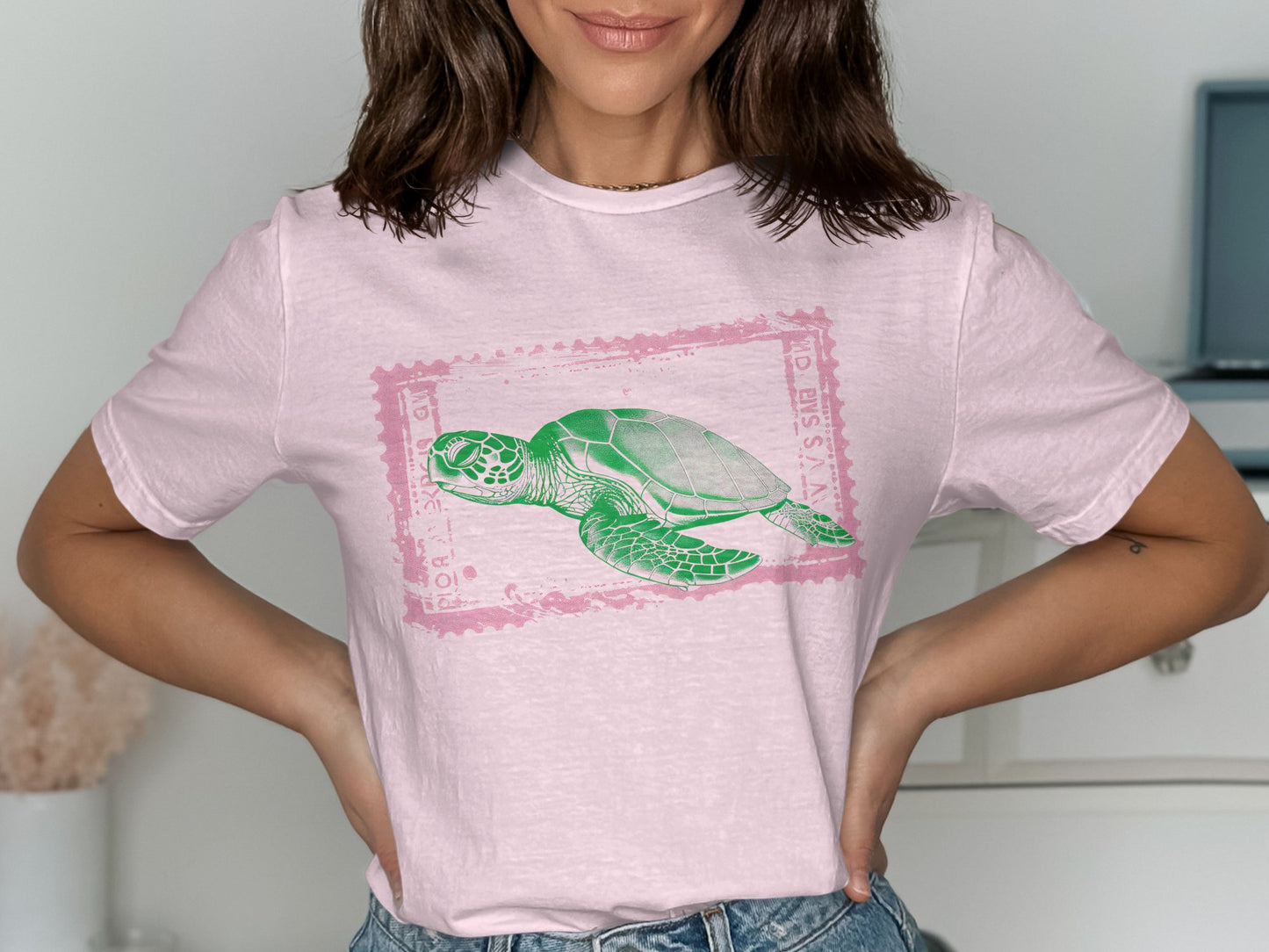 Sea Turtle Graphic Design Pink Shirt product