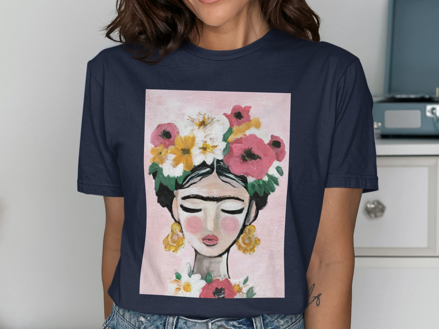 Frida Kahlo Inspired Floral Portrait Graphic T-Shirt Product