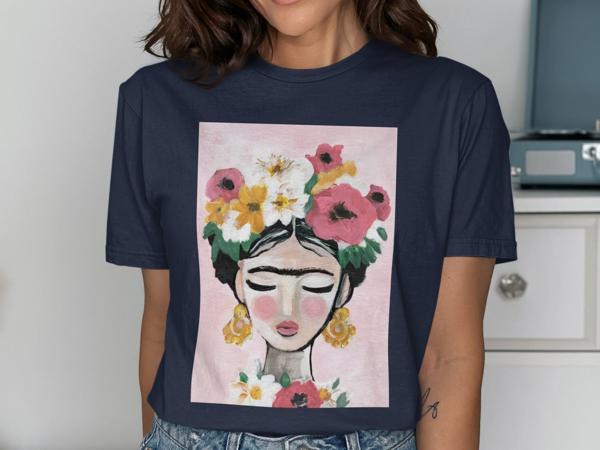 Frida Kahlo Inspired Floral Portrait Graphic T-Shirt Product