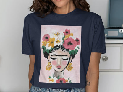 Frida Kahlo Inspired Floral Portrait Graphic T-Shirt Product