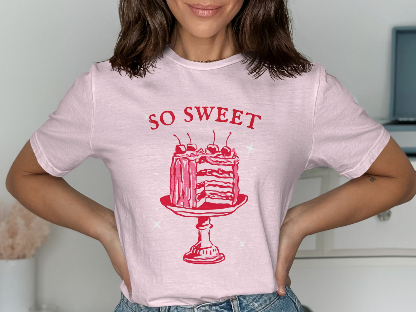 So Sweet Cake Design on Pink T shirt product type