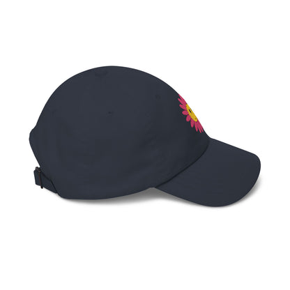 Smiley Daisy Dad Cap Embroidered Pink Flower Hat