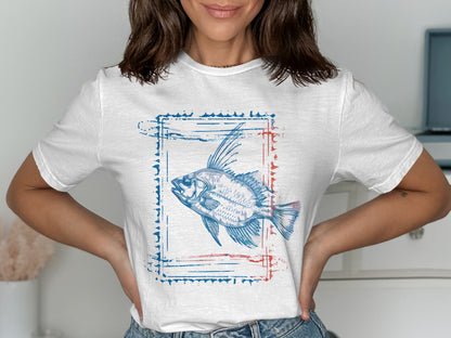 Illustrated Blue and Red Fish Graphic T-Shirt product