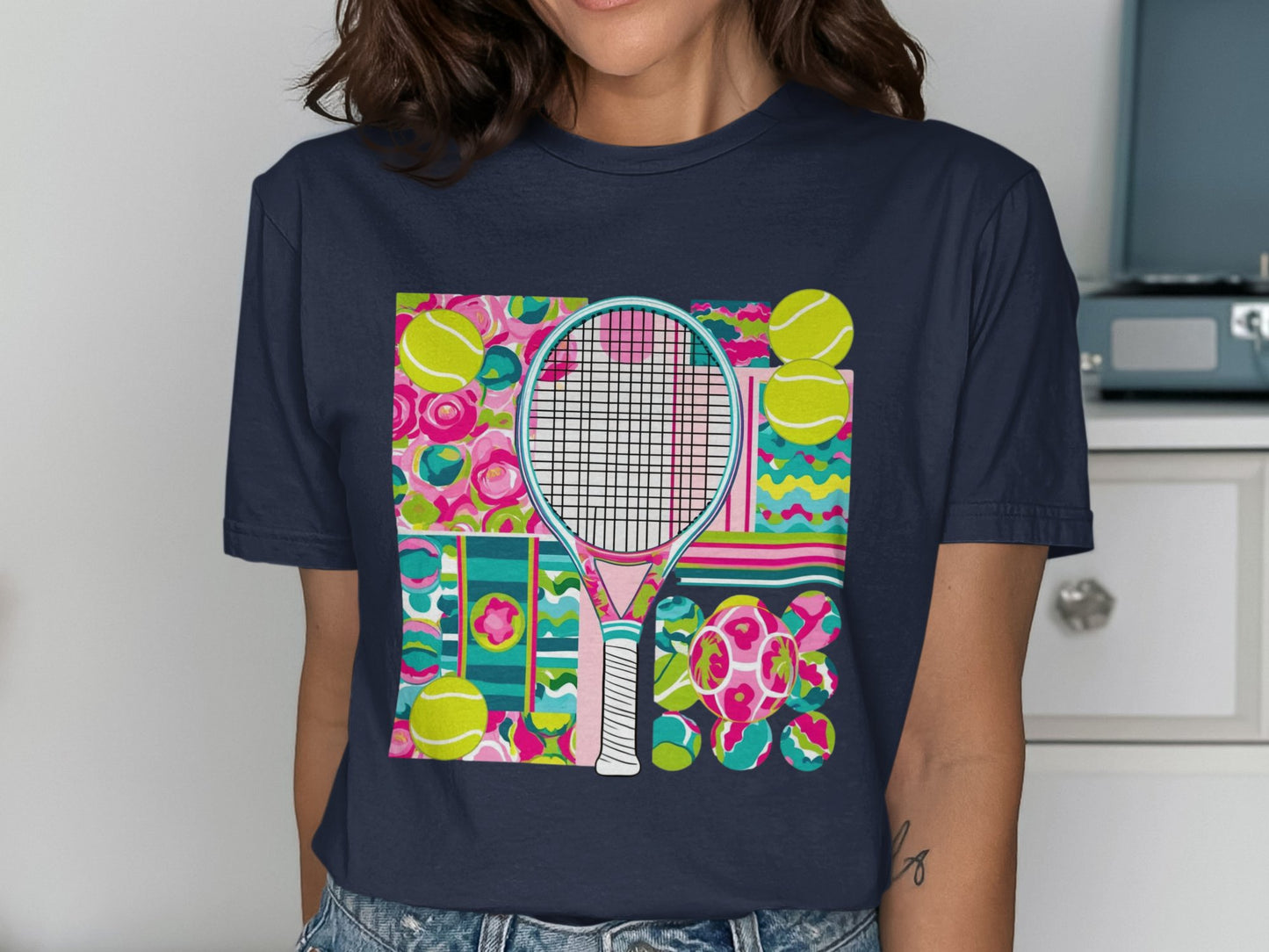 Colorful Tennis Racket Graphic T-Shirt product type