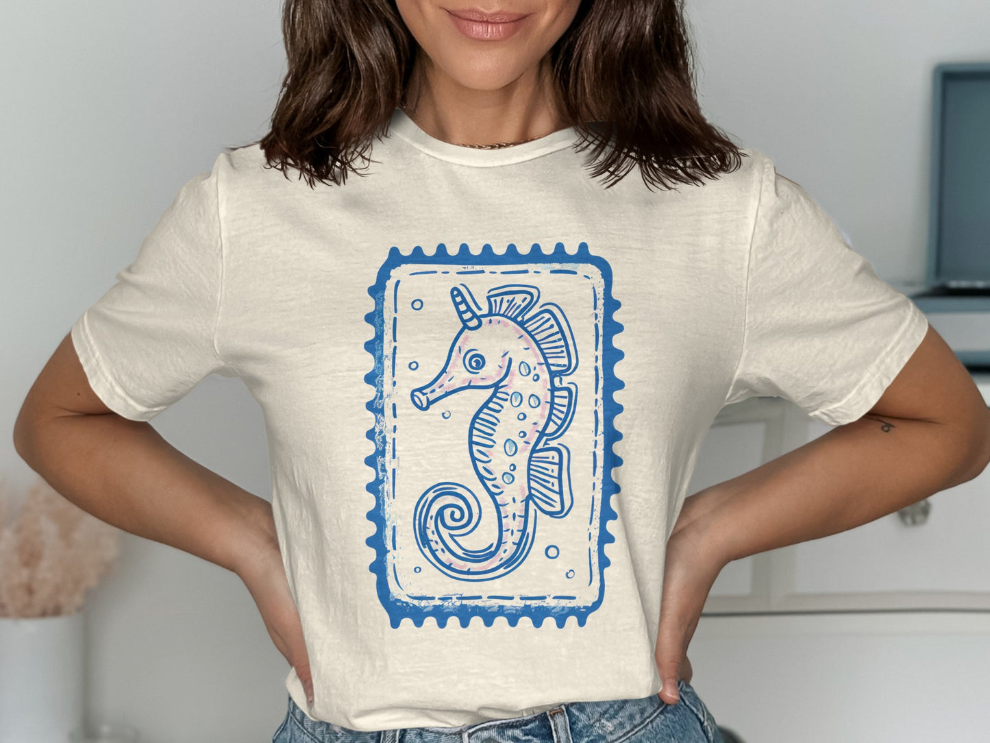 Unique Seahorse Print T Shirt Casual Style Product
