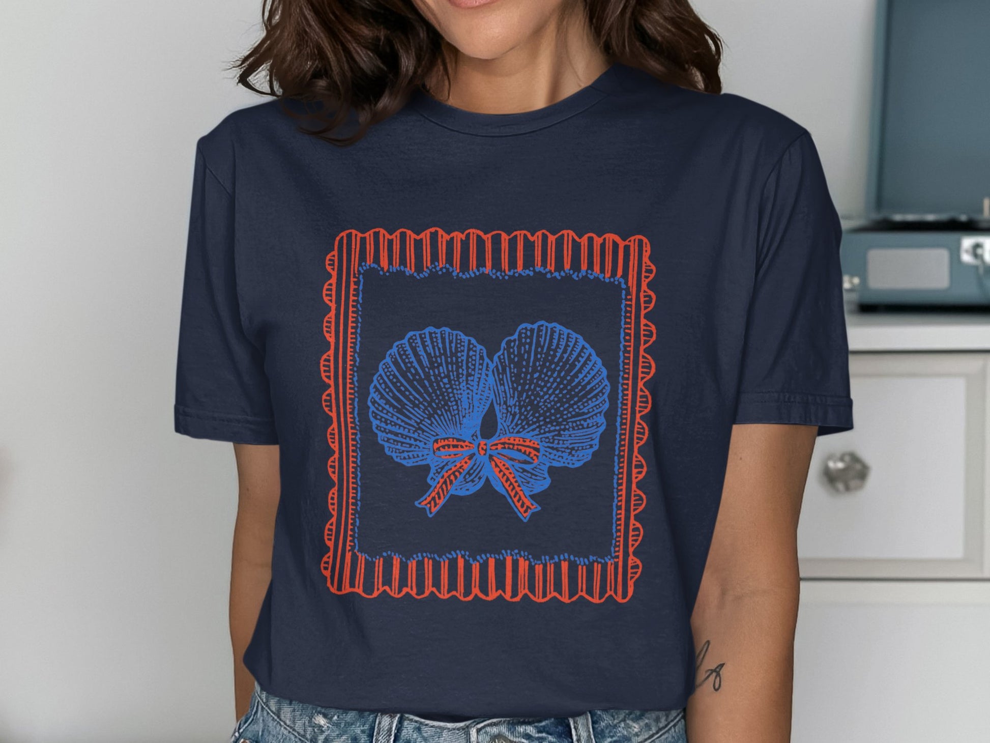 Vintage Seashell Graphic Navy Blue T Shirt product type