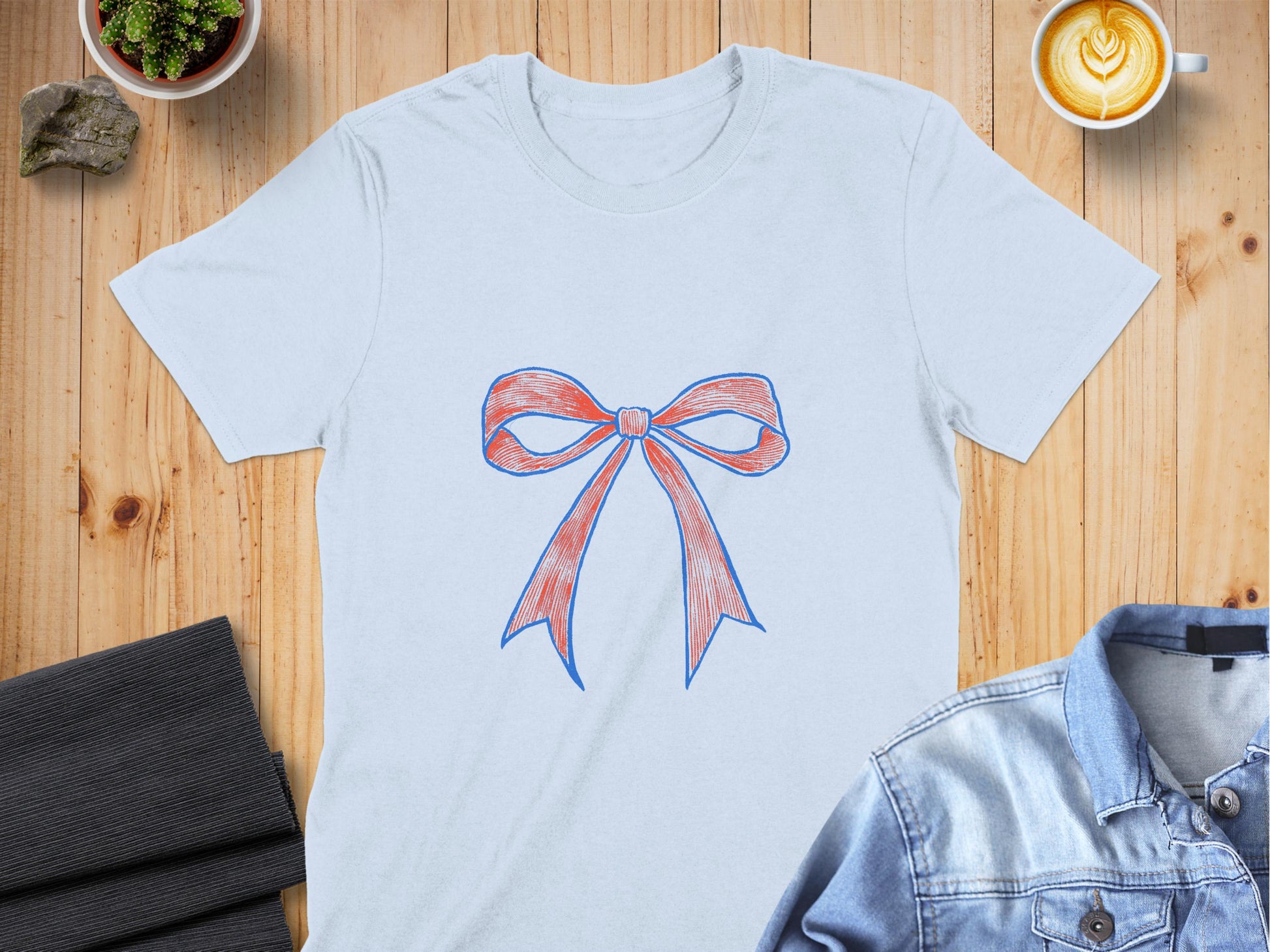 Blue and Red Bow Graphic Printed on T-shirt product