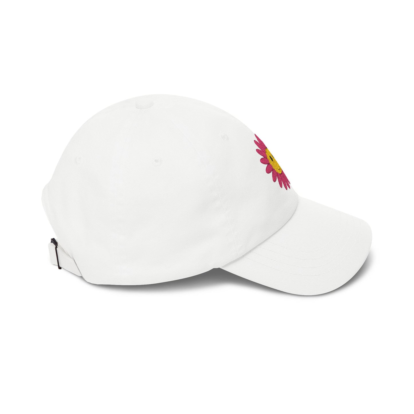 Smiley Daisy Dad Cap Embroidered Pink Flower Hat