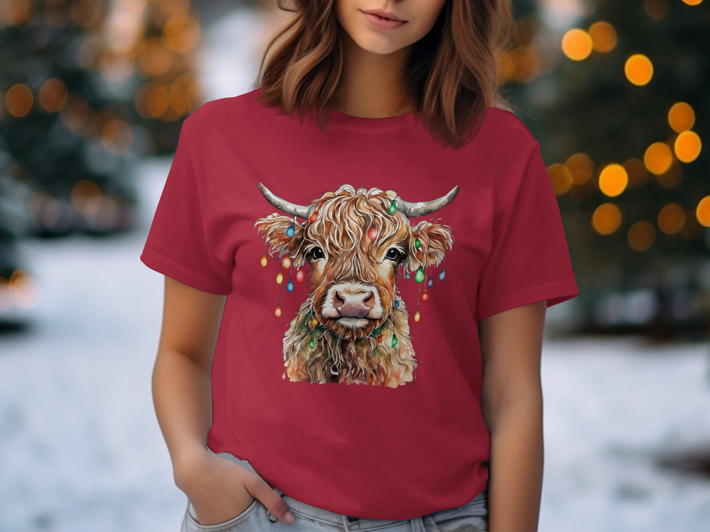 Festive Highland Cow Graphic Tee Colorful Casual Product