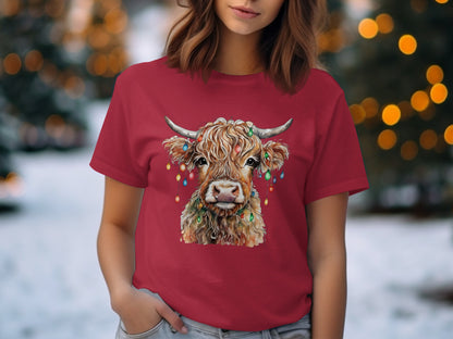 Festive Highland Cow Graphic Tee Colorful Casual Product