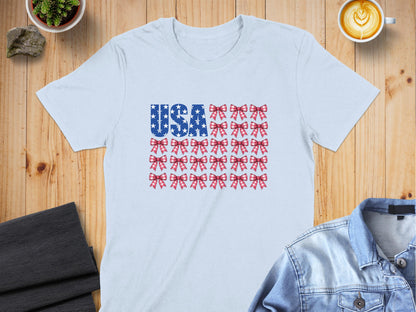 Stylish Patriotic USA Bow Graphic T-Shirt product type
