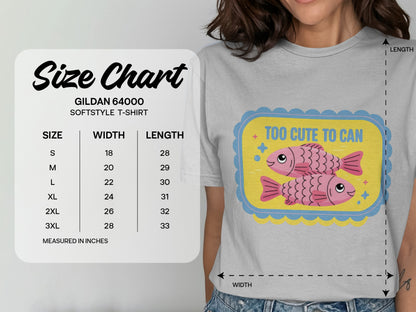 Gildan 64000 size chart for t-shirts with measurements.
