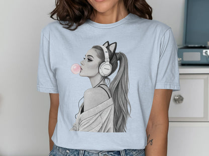 Stylish Cat Ear Headphones Girl Graphic Tee product