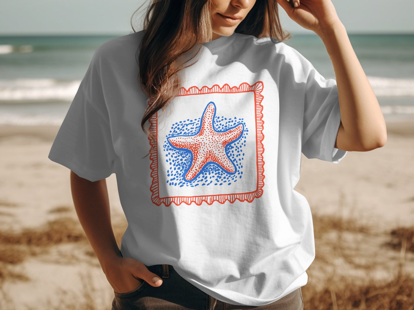 Starfish Design White Short Sleeve Casual T-Shirt product