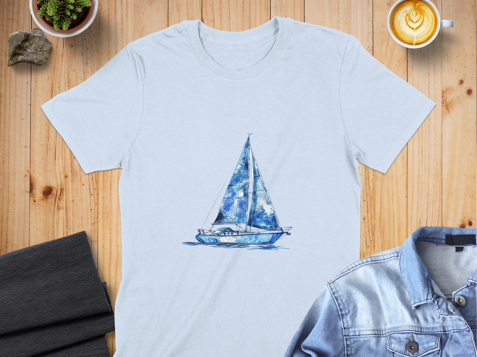 Sailboat Illustrated Design White T-Shirt product
