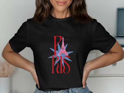Black t-shirt with "PARIS" and Eiffel Tower graphic.