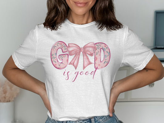 God Is Good Pink Bow Graphic Tee product