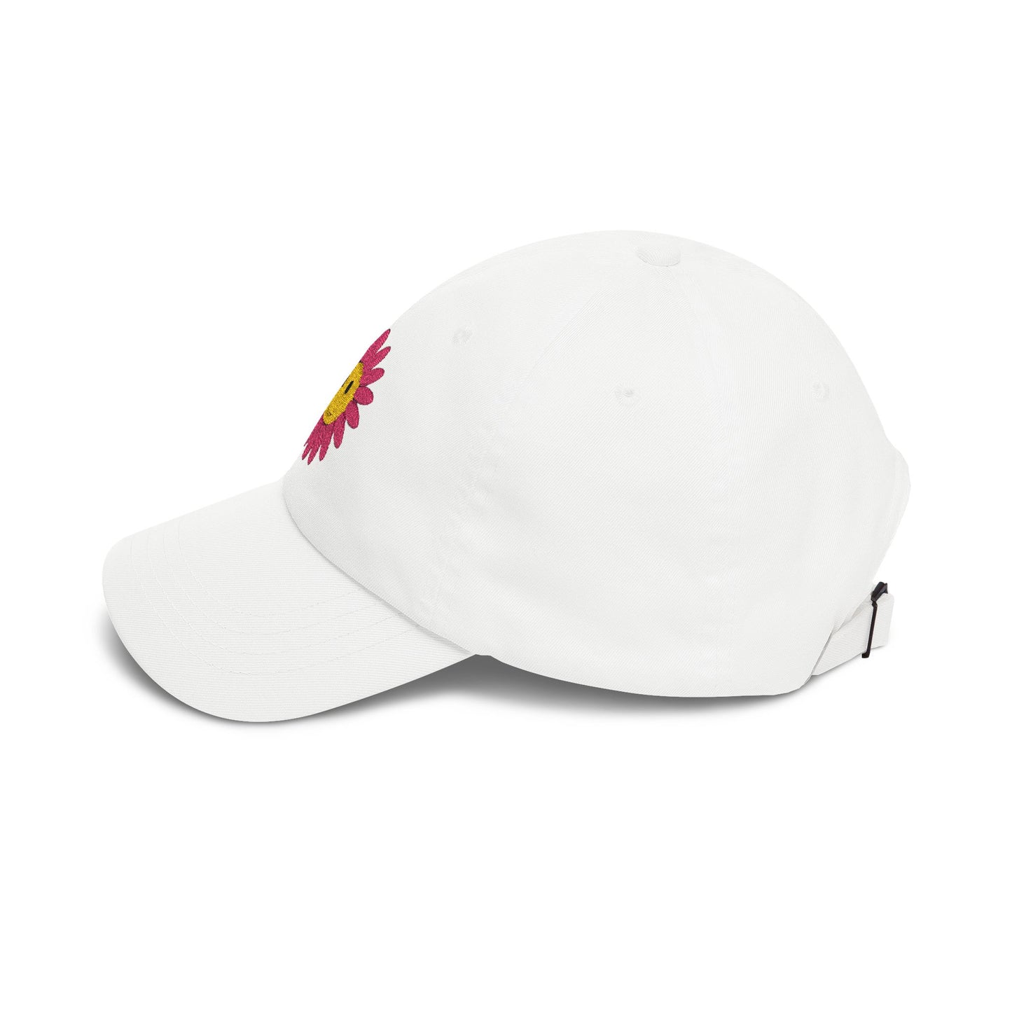 Smiley Daisy Dad Cap Embroidered Pink Flower Hat