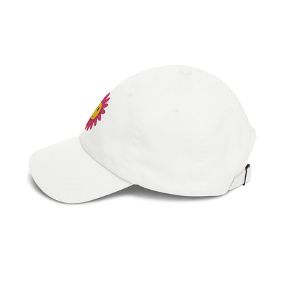 Smiley Daisy Dad Cap Embroidered Pink Flower Hat