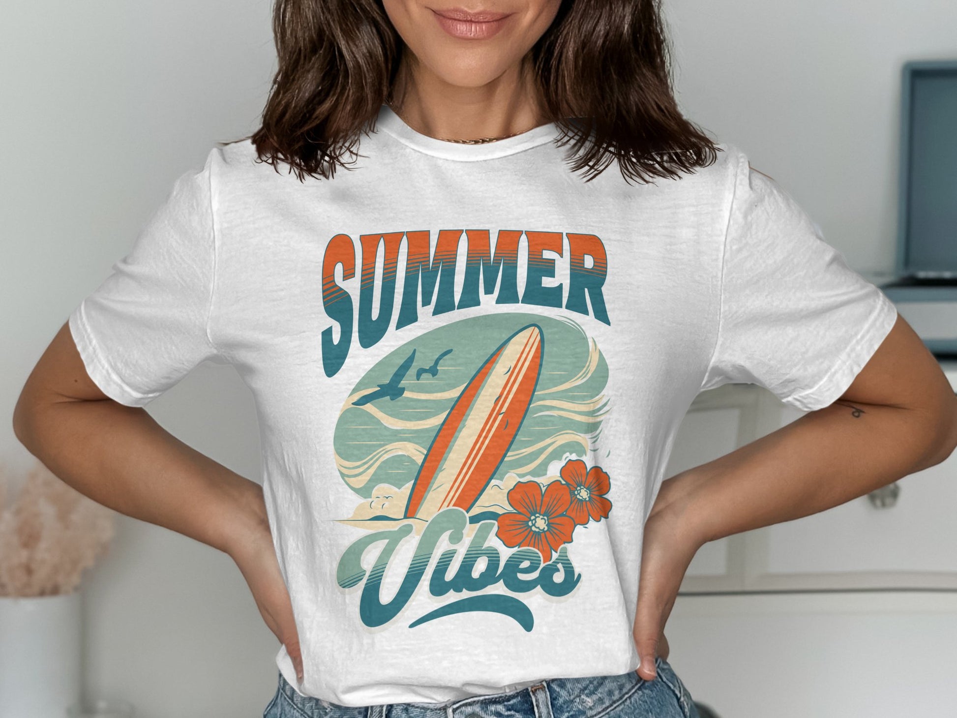 Summer Vibes Surfboard and Flowers T-shirt product
