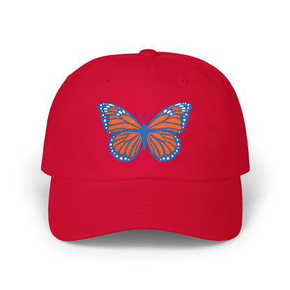 Butterfly Embroidered Dad Cap Preppy Orange & Blue Monarch Hat
