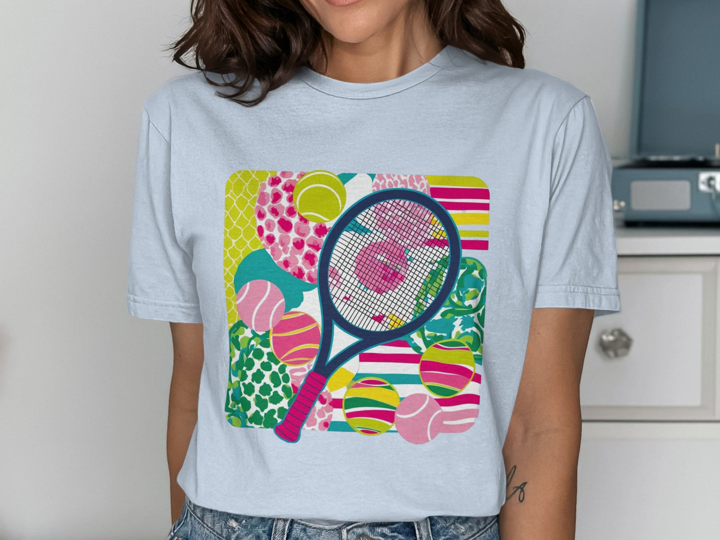 Colorful Tennis Theme Graphic Tee Shirt product type