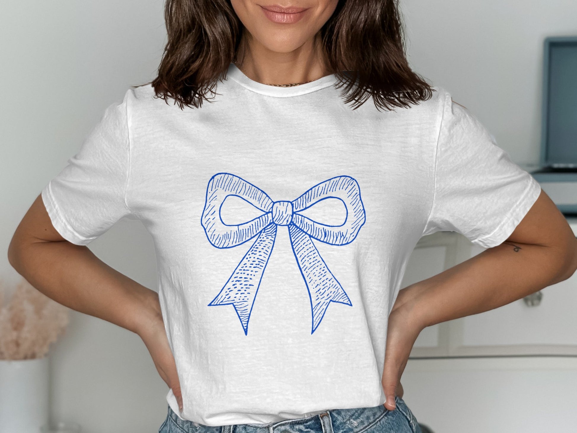 Stylish T-Shirt with Blue Ribbon Print Design product