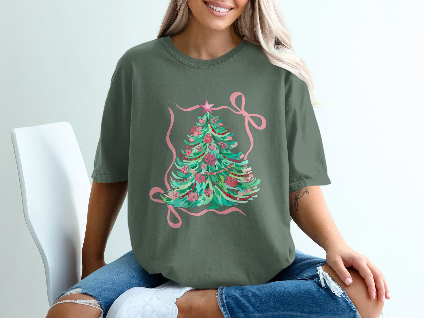 Festive Christmas Tree Design Printed T-shirt product type