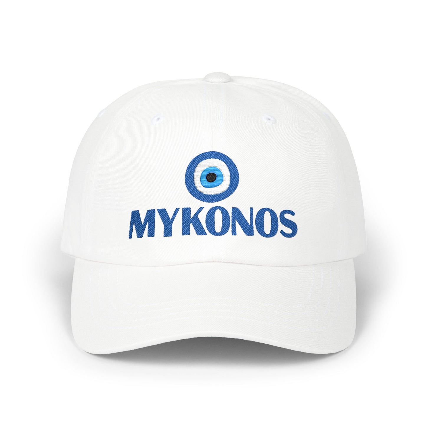 Mykonos Evil Eye Dad Cap — Embroidered Greek Island Baseball Hat