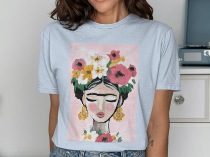 Floral Woman with Closed Eyes Print T-shirt product