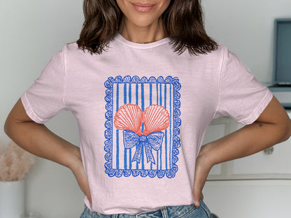Pink Shirt with Seashell and Bow Design T-Shirt product