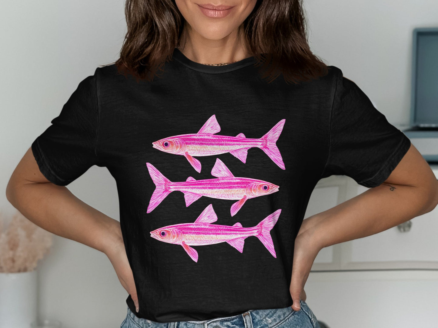Vibrant Trio of Pink Fish Graphic Design T-Shirt product