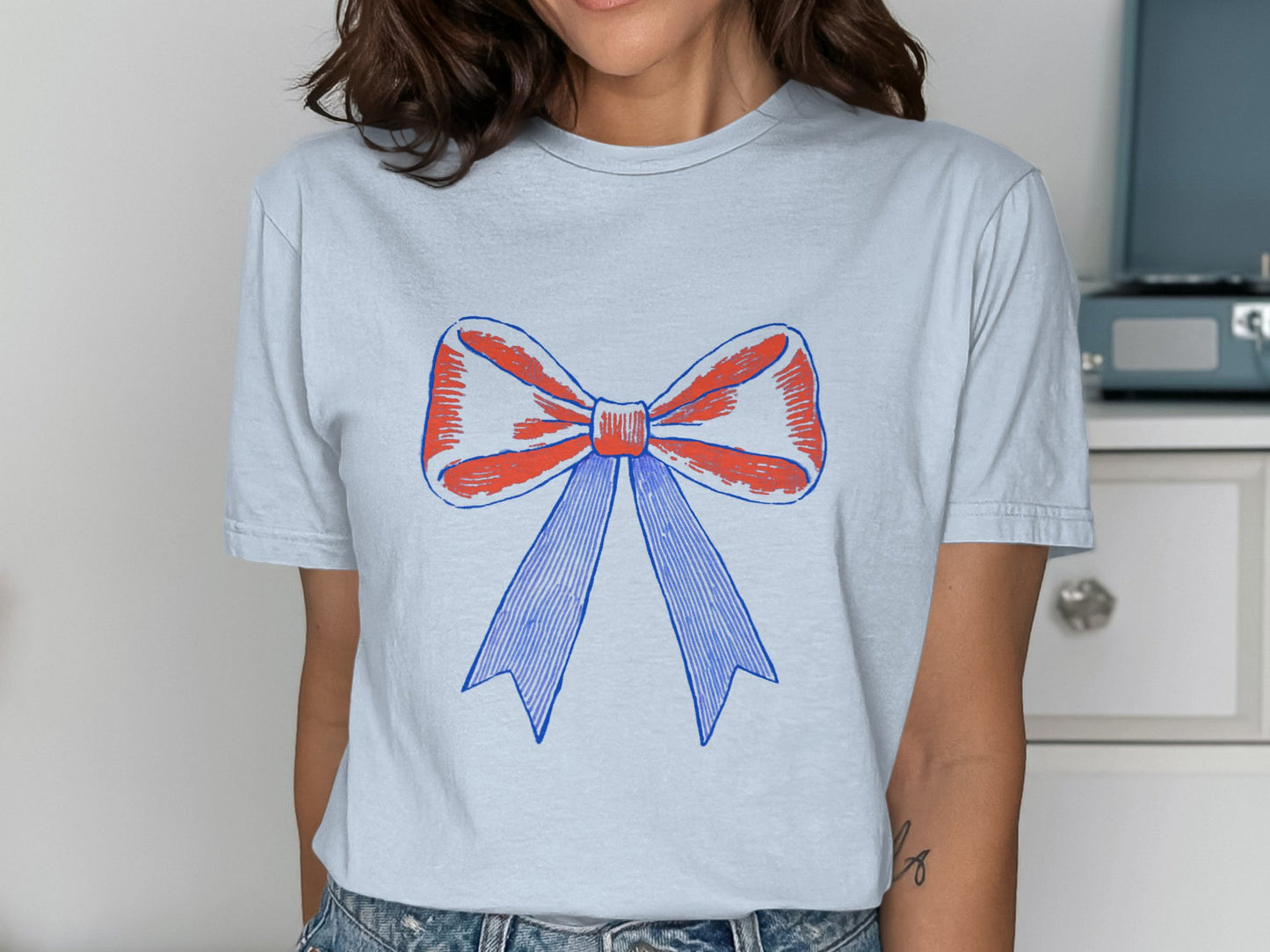 Blue Shirt Women's Graphic Bow T-Shirt Casual product type