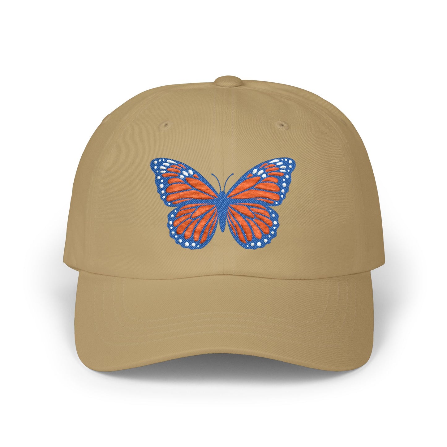 Butterfly Embroidered Dad Cap Preppy Orange & Blue Monarch Hat